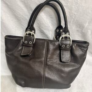 Tignanello Brown Pebble Leather Handbag Shoulder Purse Satchel